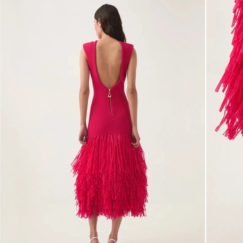 Aje Rushes Raffia Knit Midi Dress in Deep Fuschia Pink size small - Picture 4 of 13